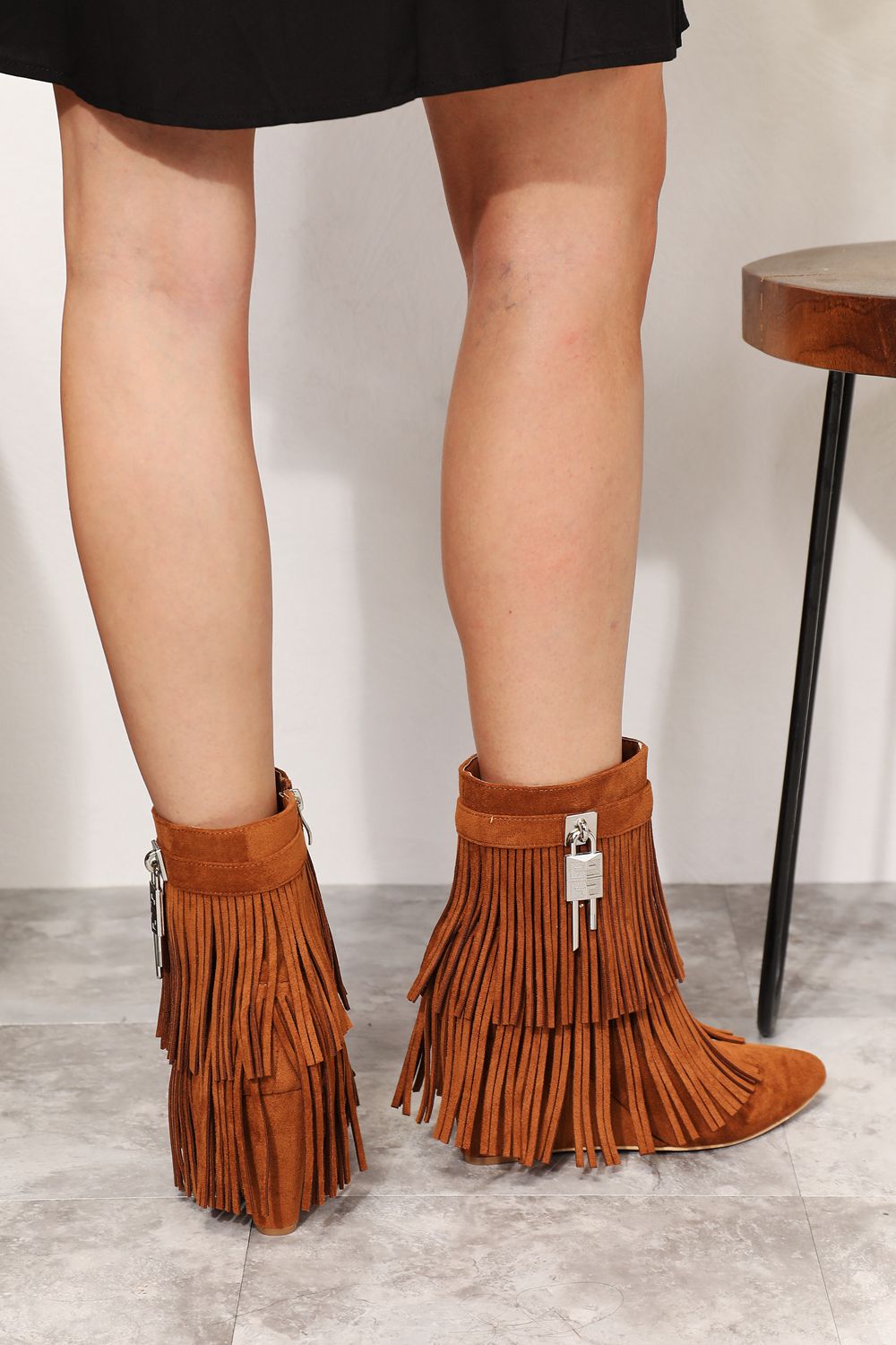 Legend Chic Vegan Suede Ankle Booties with Open Shank Design