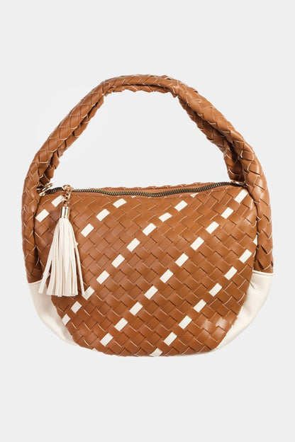 Fame Tassel Detail Weave Semi Circle Handbag