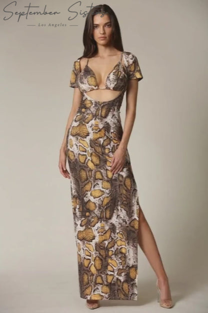 Ravon Snake Print Bralette & Cutout Dress Set with Side Slit | Rose Paulino