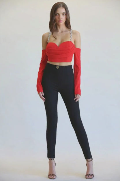 Lyla Chunky Sequin Long‑Sleeve Statement Top with D‑Ring Hem | Rose Paulino