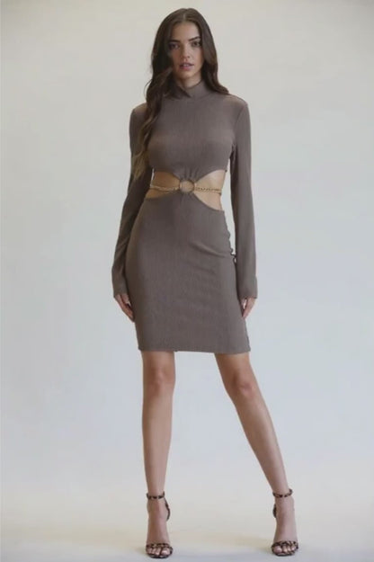 Pam Gold Chain O-Ring Cutout Ribbed Knit Maxi Dress | Rose Paulino