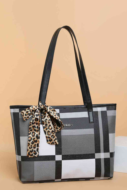 Adored Color Block Tie Detail PU Leather Tote Bag