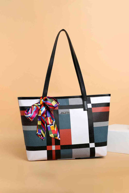 Adored Color Block Tie Detail PU Leather Tote Bag