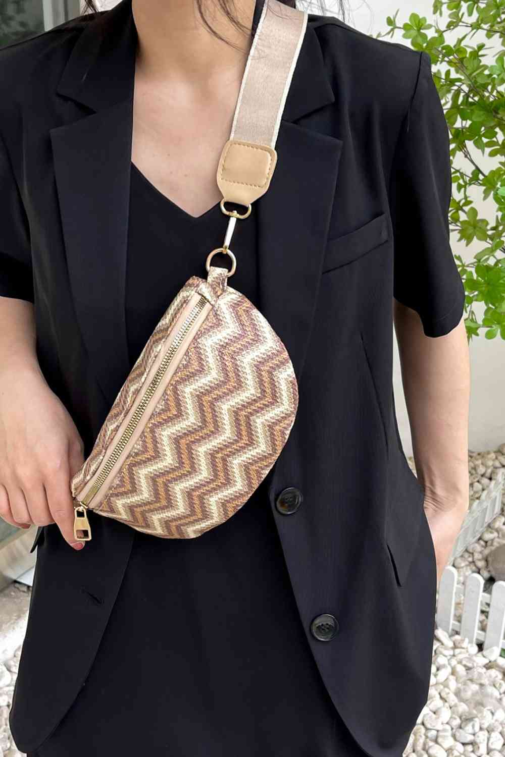 Adored Chevron Straw Sling Bag