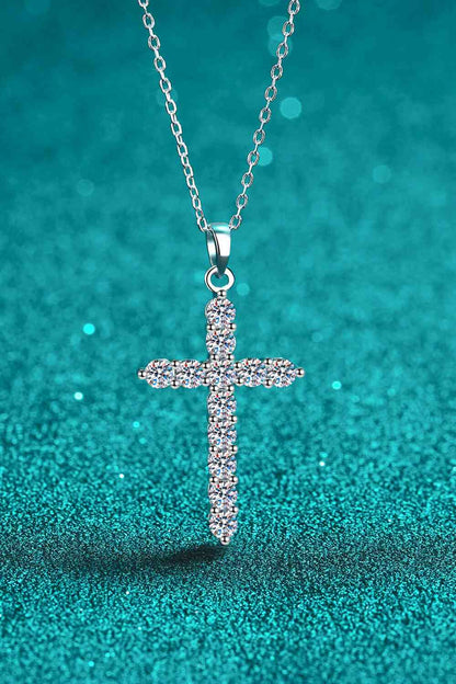 Adored 925 Sterling Silver Cross Moissanite Necklace